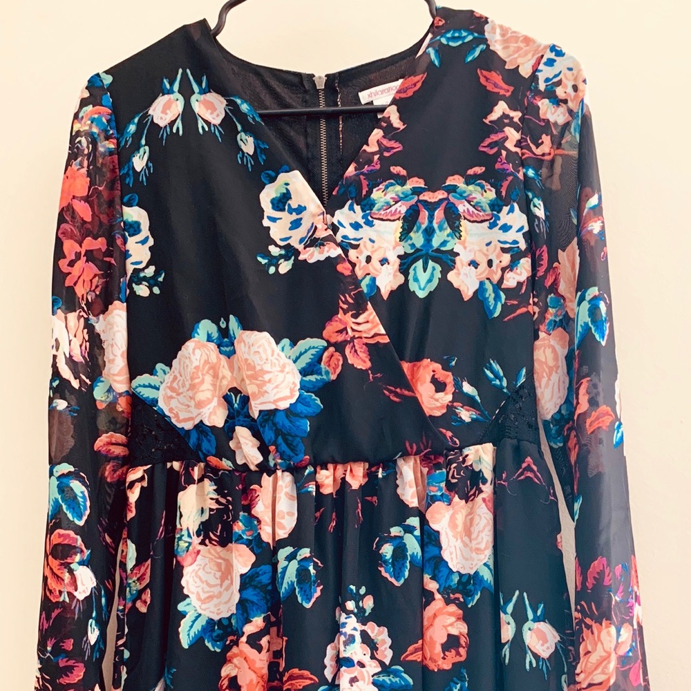 Black floral dress.